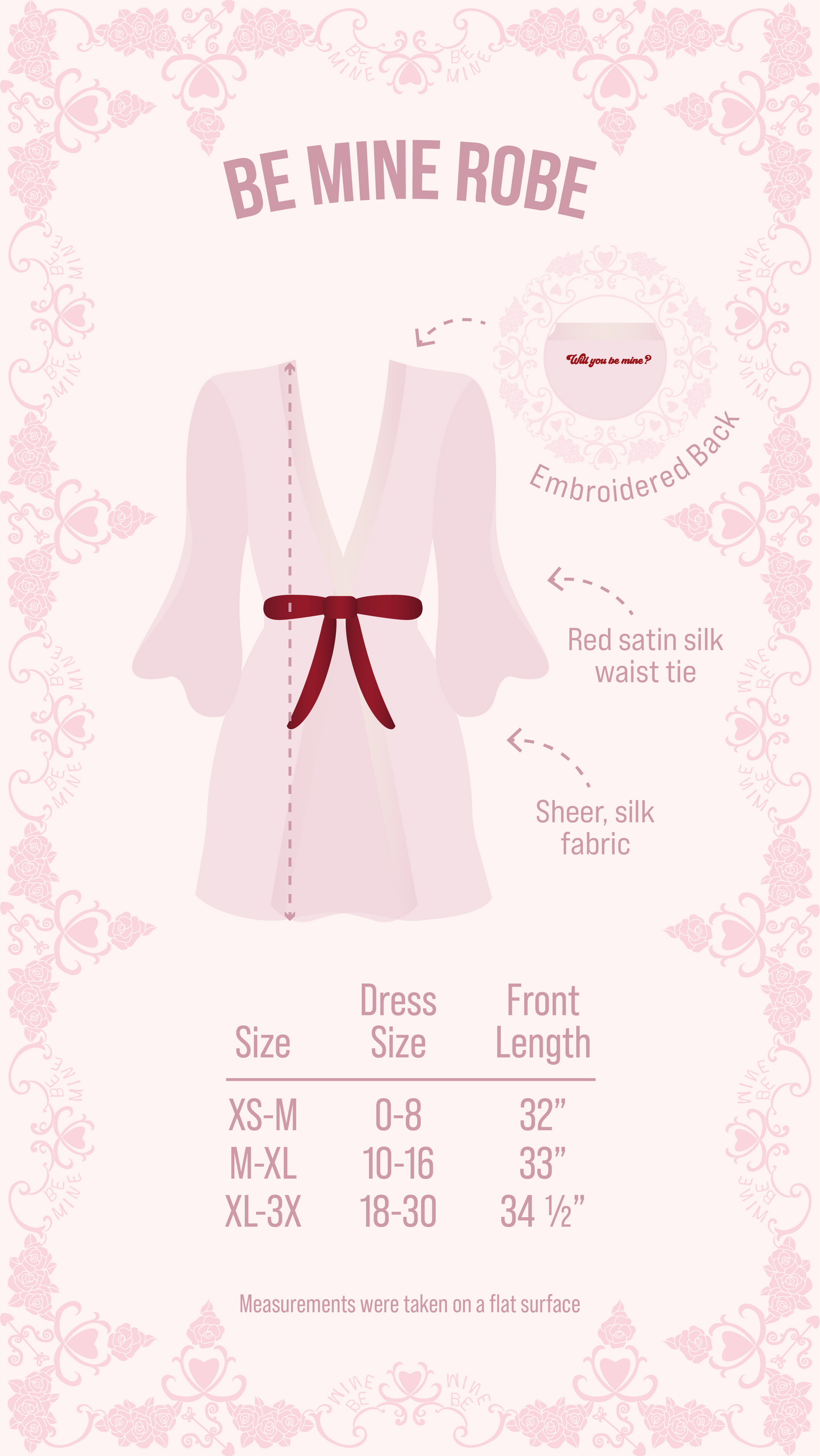 Be Mine Silk Robe In Pink: XL-3X