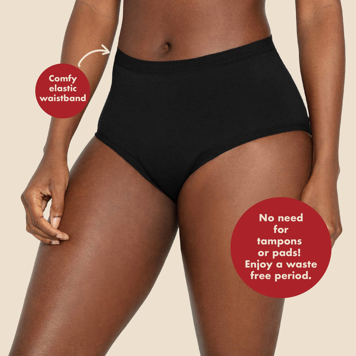 The High Waisted Period. in Organic Cotton. For Heavy Flows - Single Polybag Unit: Black / 2X