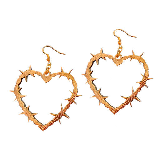 Barbed Wire Heart Earrings - Gold