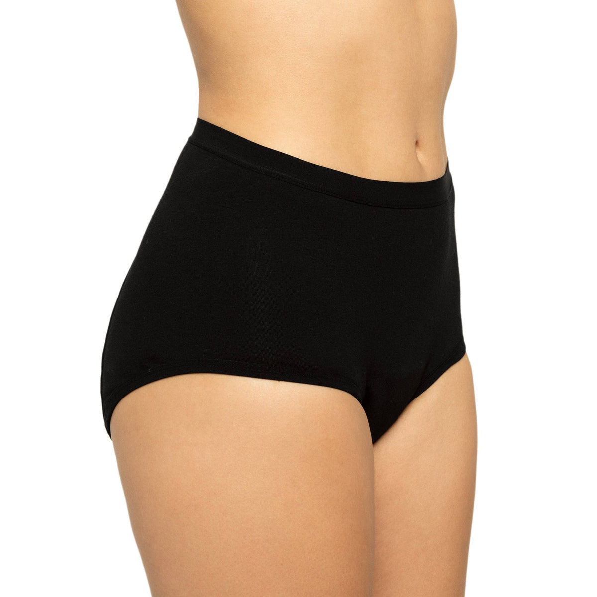 The High Waisted Period. in Organic Cotton. For Heavy Flows - Single Polybag Unit: Black / XS