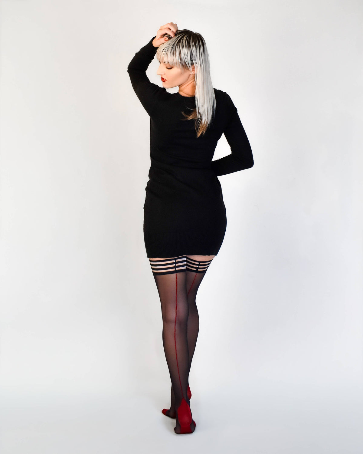 Ginny Sheer Black with Red Back Seam Stockings