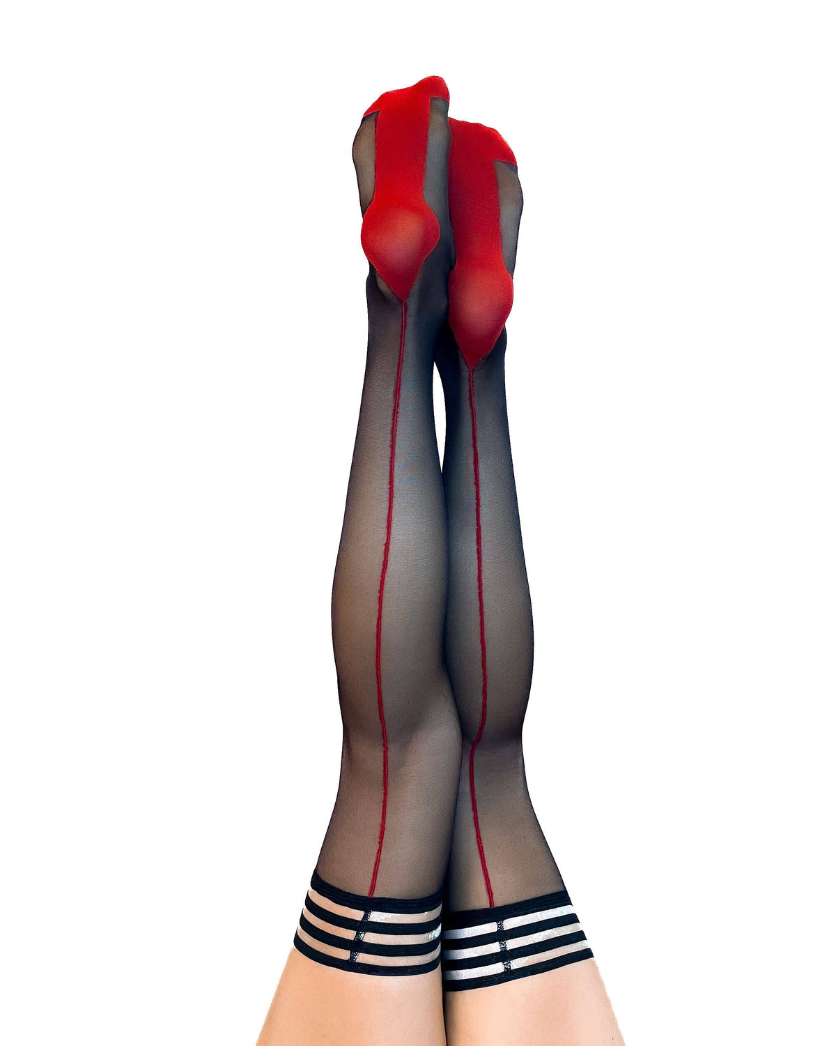 Ginny Sheer Black with Red Back Seam Stockings