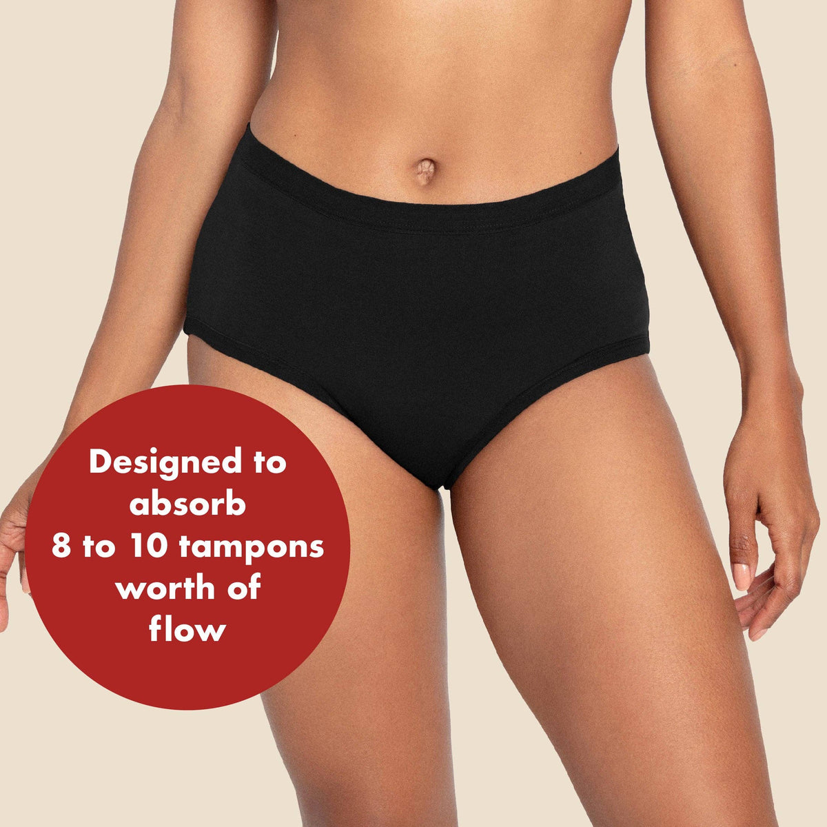 The High Waisted Period. in Organic Cotton. For Heavy Flows - Single Polybag Unit: Black / L